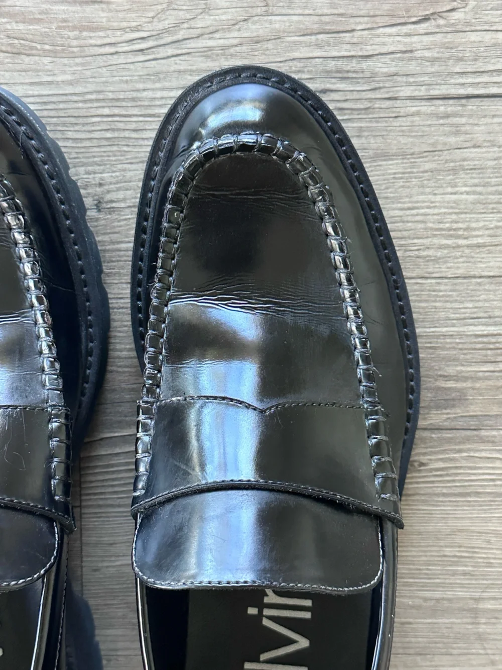Calvin Klein Black Patent Leather Lug Sole Penny Loafers unisex men/women